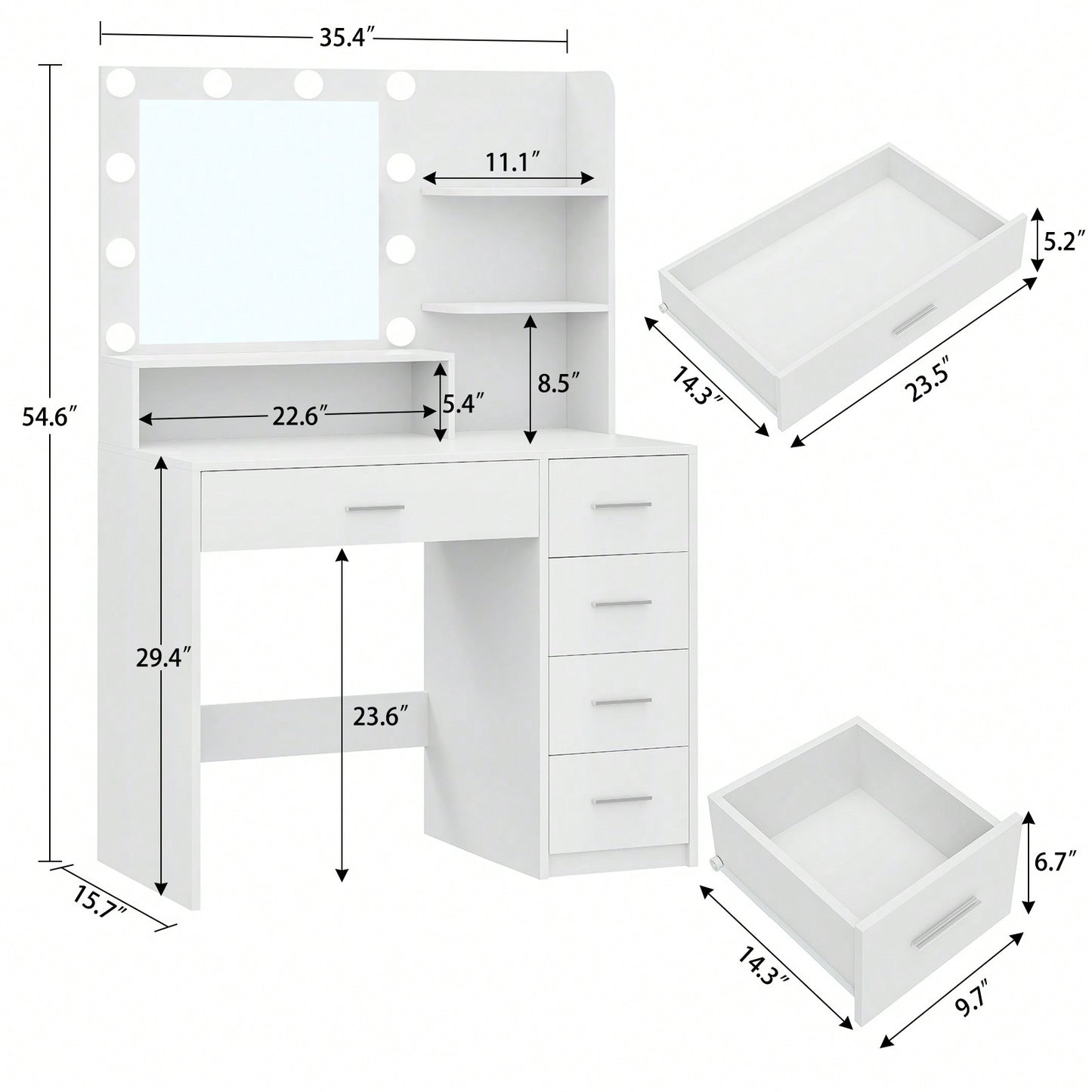 Makeup Vanity Desk With Mirror & Lights For Christmas Gifts, Vanity Desk With 5 Drawers & Storage Shelves, Vanity Table, 3 Color Modes & Adjustable Brightness Dressing Table, Bedroom