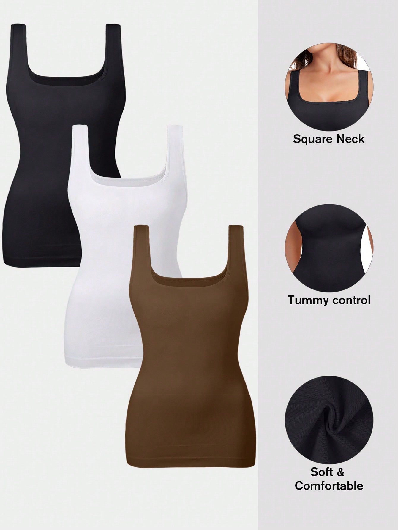 Women Tummy Control Shapewear Tank Tops Seamless Square Neck Compression Tops Slimming Body Shaper Camisole