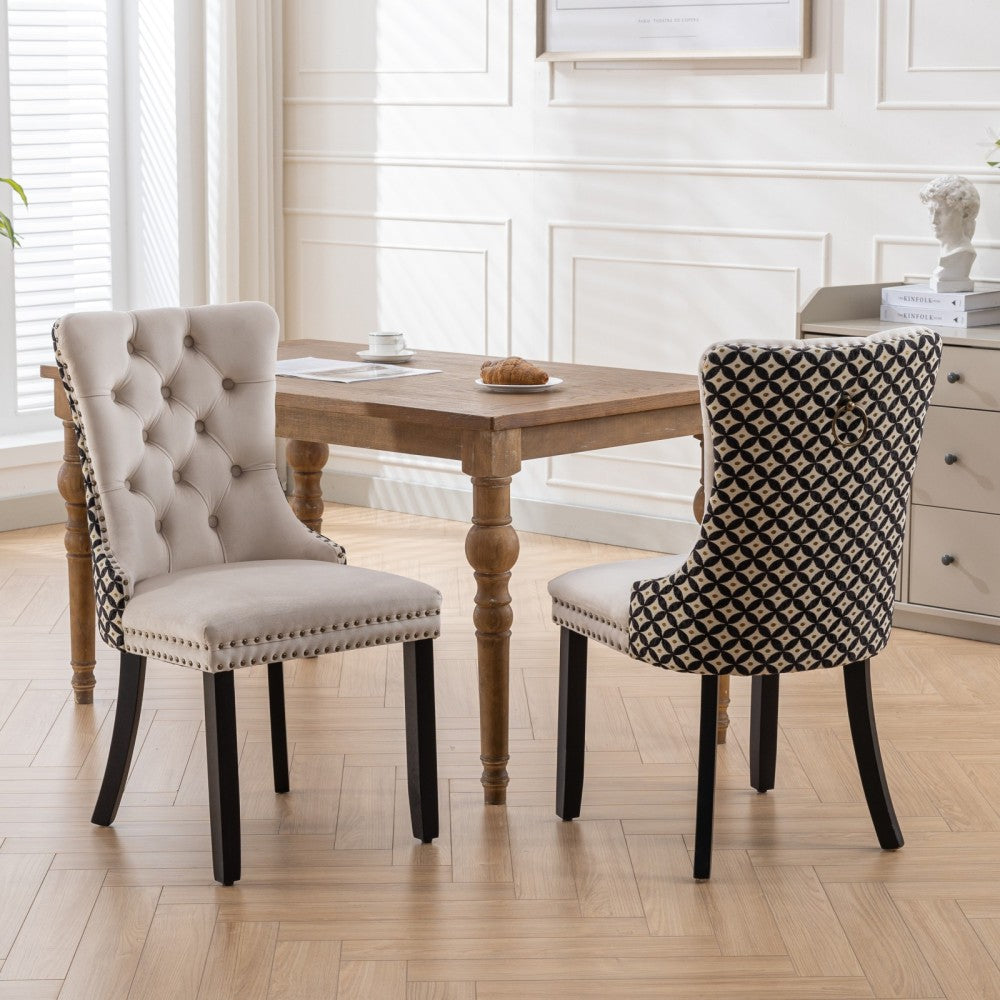 Collection Modern, High-end Tufted Solid Wood Contemporary Velvet Upholstered Dining Chair with Wood Legs Nailhead Trim 2-Pcs Set,Beige, SW2001BG