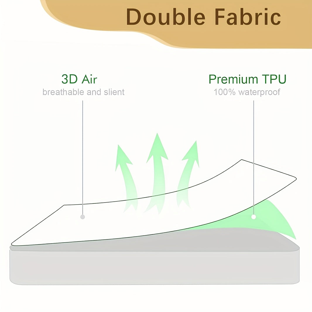 Queen Size Waterproof Mattress Protector - Breathable Cooling 3D Air Fabric, Soft, Hypoallergenic, Noiseless Bed Cover, Machine Washable, Vinyl-Free, Hypoallergenic Bed Cover|Snug Fit Design|Durable Bed Cover
