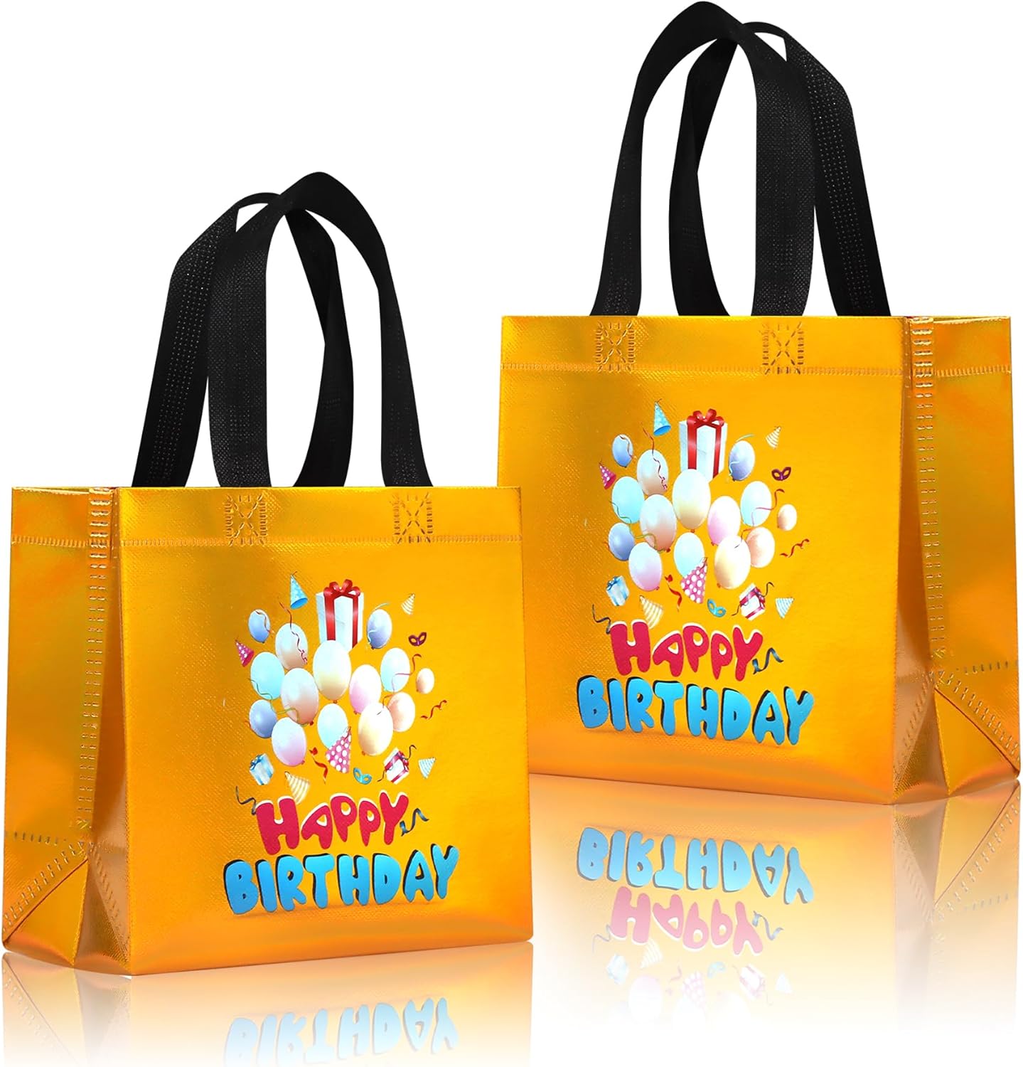 cabzymx Small Birthday Gift Bags with 9 colors, 18 Pcs Balloons Pattern Happy Birthday Party Bags with Bases for Girls, Boys-Multicolor