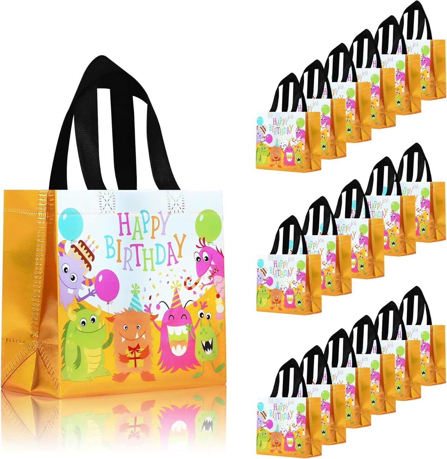 cabzymx Small Pink Birthday Gift Bags with Handles, 18 Pcs Cartoon Pattern Happy Birthday Party Bags Bulk for Girls, Boys