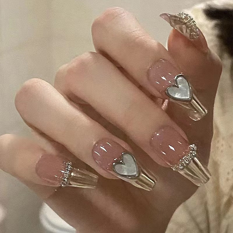 Press On Nails, Acrylic Handmade Stick on Nails, 24pcs 3D Butterfly False Nails Long Coffin Shaped Elegant French Ballet Luxury Design Fake Nails for Women Girls on Wedding Parties