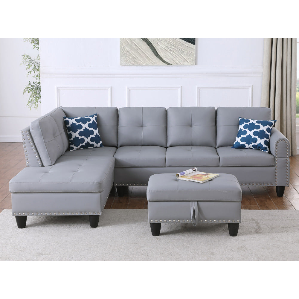 Irine Faux Leather Sectional Sofa with Ottoman