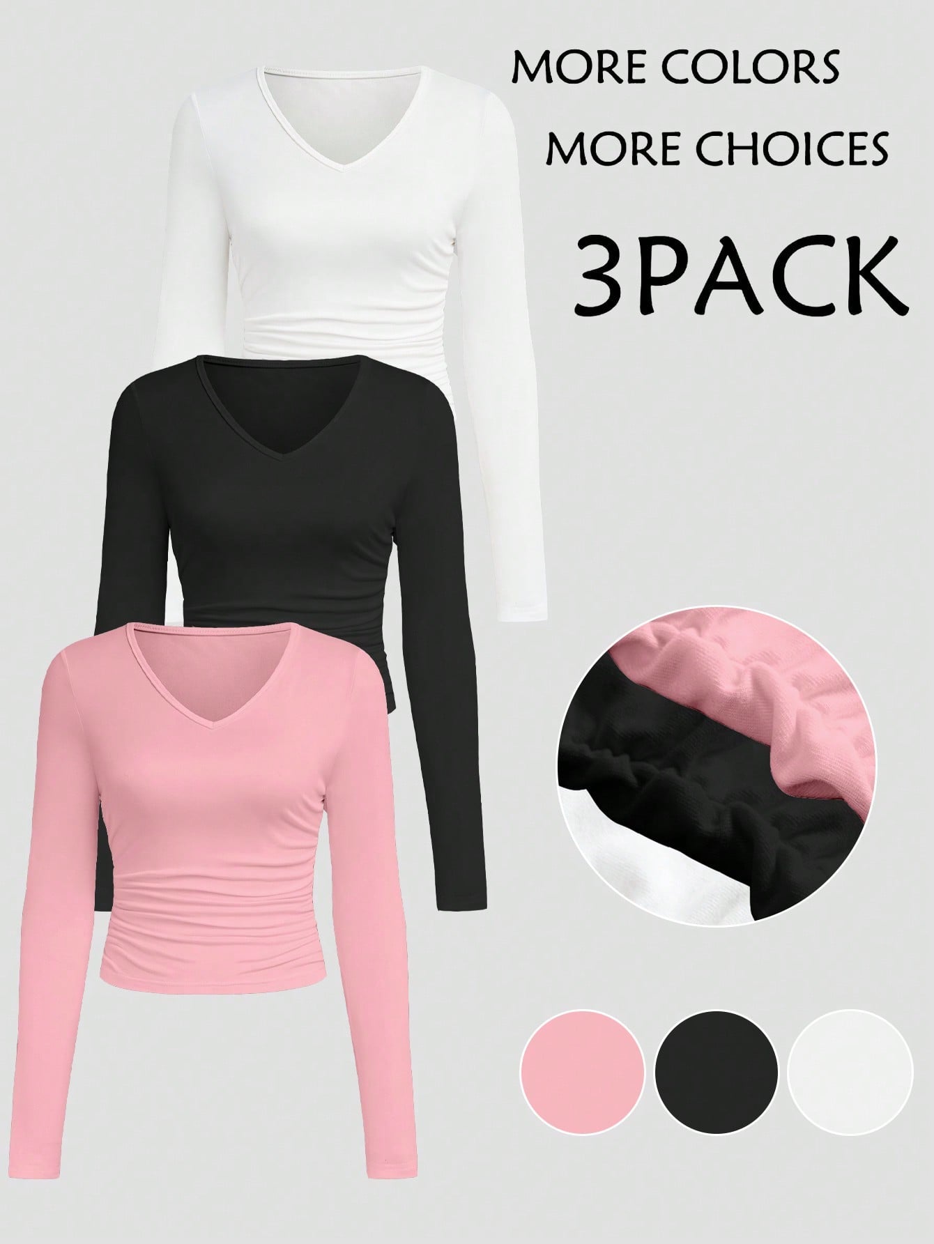 Women's Solid Color Slim Fit Long Sleeve T-shirt With Pleats