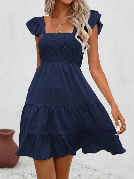 SHEIN Raffinéa Solid Color Square Neckline Dress With Ruffle Hem And Sleeveless Design