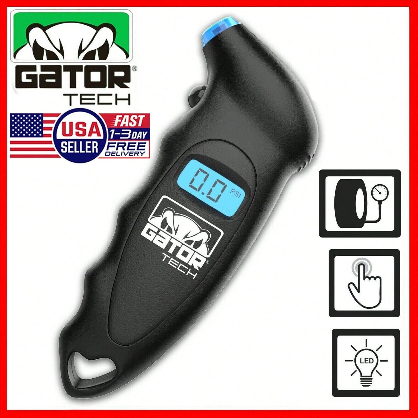 Gator Tech Digital Tire Air Pressure Gauge Meter Tester Bicycle Car Truck Van Motorcycle LCD Display 150 PSI Black Gator Tech