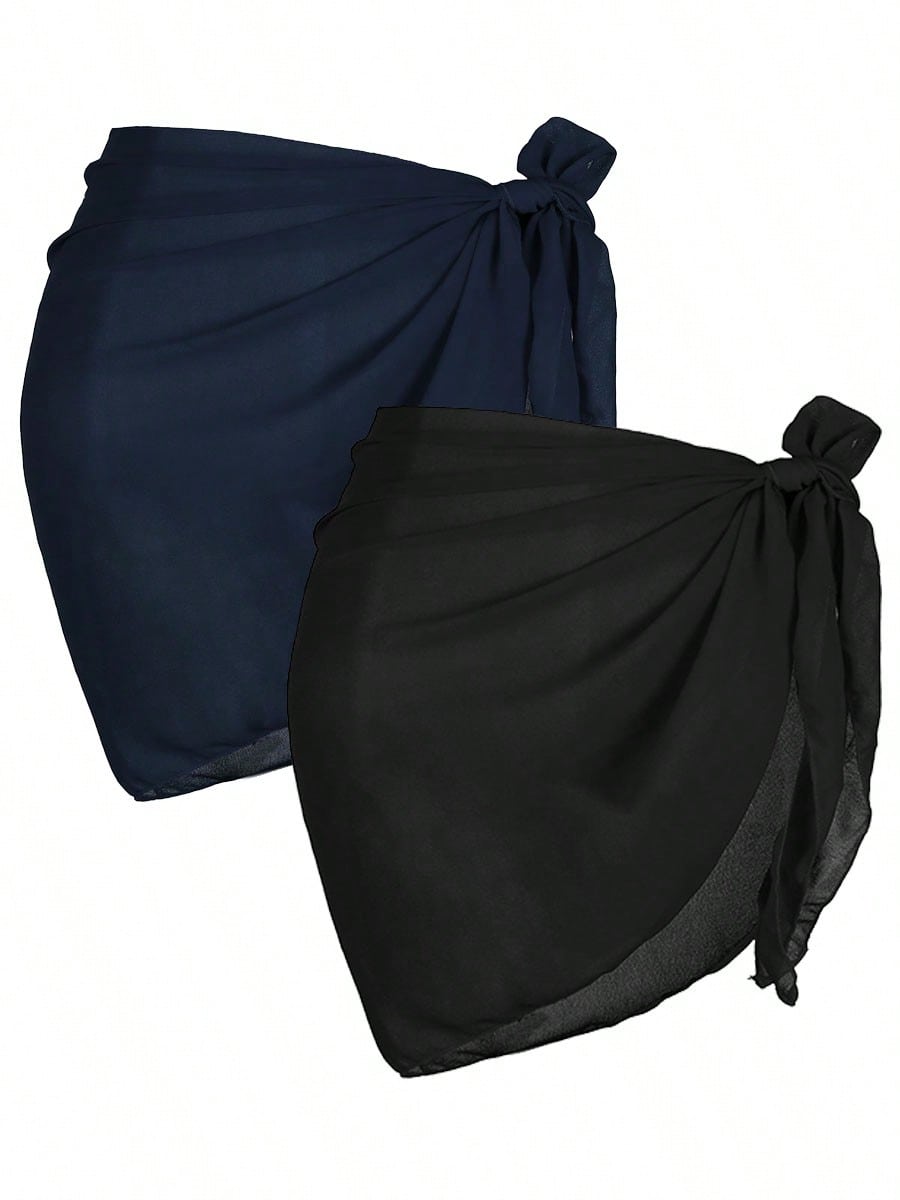 2 Pcs Swimsuit Coverups For Women Sarong Beach Wrap Sheer Short Skirt Chiffon Scarf Coverup For Swimwear Bathing Suit