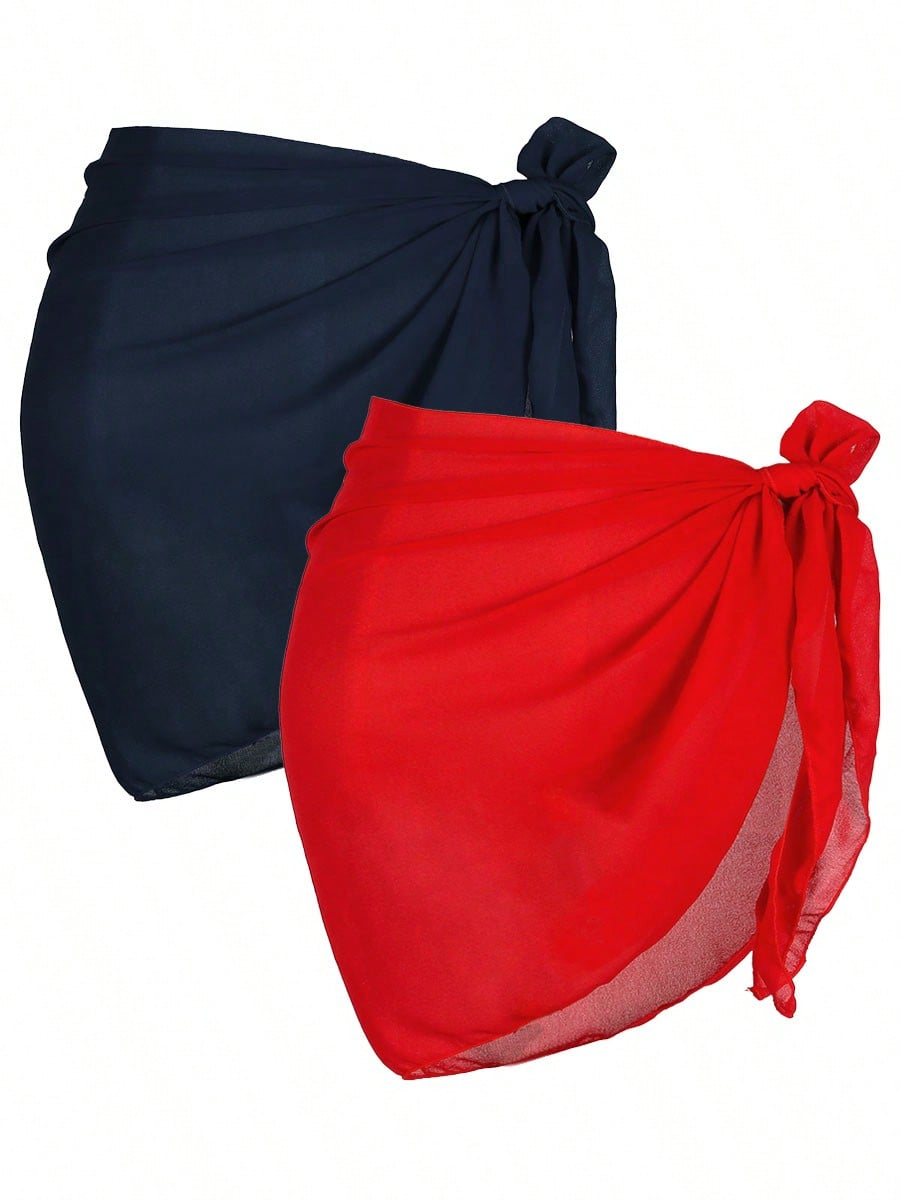 2 Pcs Swimsuit Coverups For Women Sarong Beach Wrap Sheer Short Skirt Chiffon Scarf Coverup For Swimwear Bathing Suit