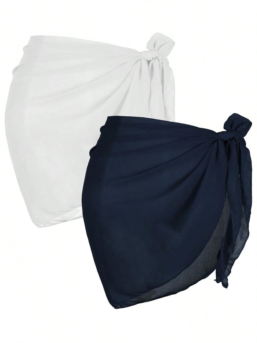 2 Pcs Swimsuit Coverups For Women Sarong Beach Wrap Sheer Short Skirt Chiffon Scarf Coverup For Swimwear Bathing Suit