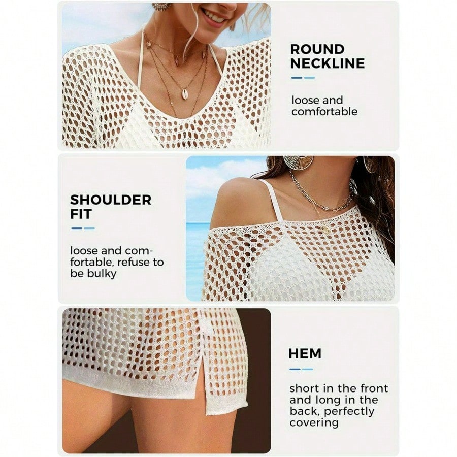 Beach Swimsuit Cover Up For Women, Crochet Bathing Suit Cover Ups Hollow Out Bikini Coverups Dress 2025Summer Outfits