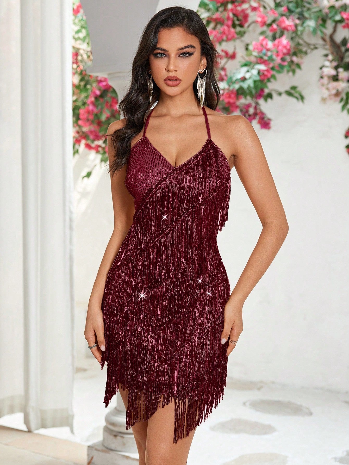 Sequin Dress For Women V Neck Halter Club Party Evening Dress