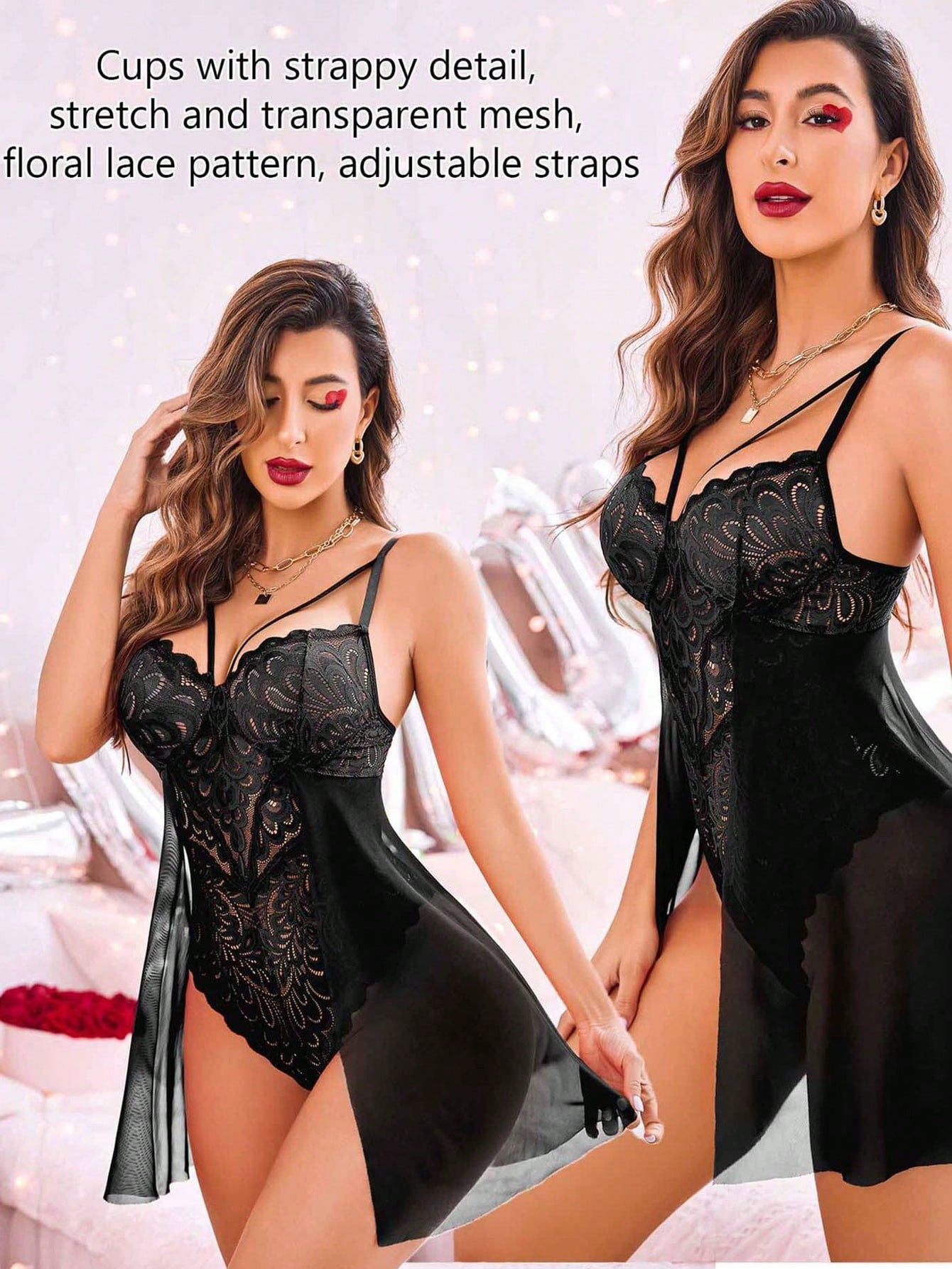 Sexy Lace, Butterfly Print, Seductive One-Piece Bodysuit, A Great Helper For Night Sleep, Sexy Lingerie Lace Mesh Suspender Dress, Women's One-Piece Nightgown.