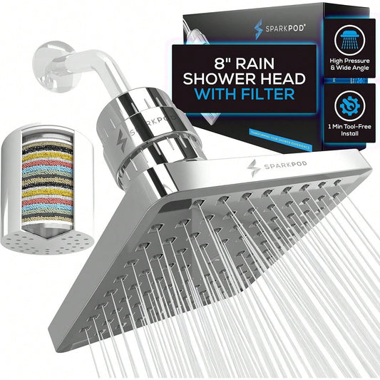 High Pressure Shower Filter Head -Water Filter Suitable For People With Dry Hair, Skin & Scalp, 9.5" Shower Head With Enhanced Formula Filter Reduces Chlorine (Luxury Polished Chrome)