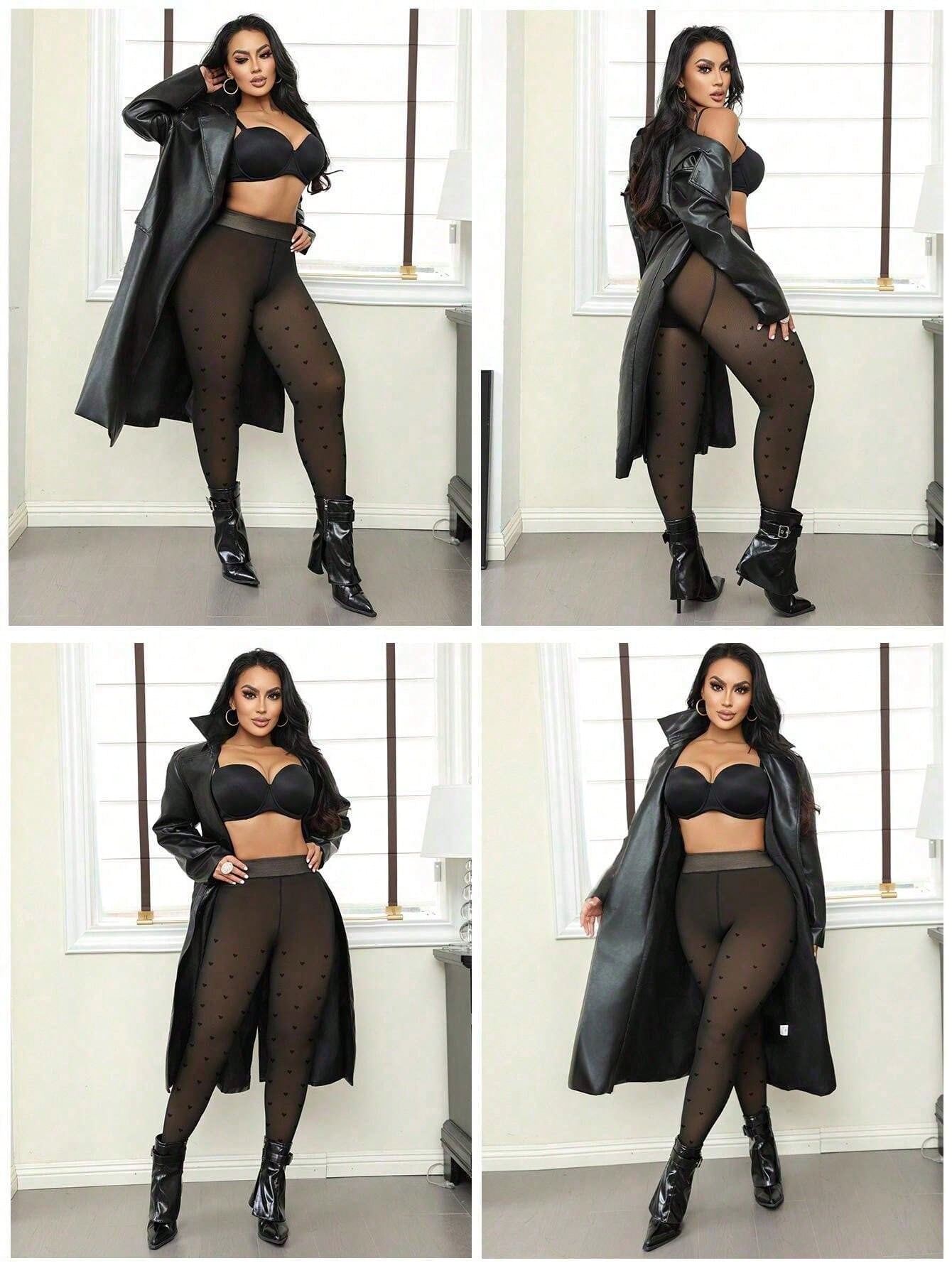 Heart-Shaped Printed Artificial Transparent Tights, Black Leg Shaping One-Piece Socks, Suitable For European And American Women, Sexy Stretch Pants, One-Piece