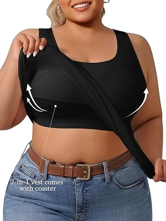 Plus Size Women's Solid Colour Fitness Home Comfort Tank Top