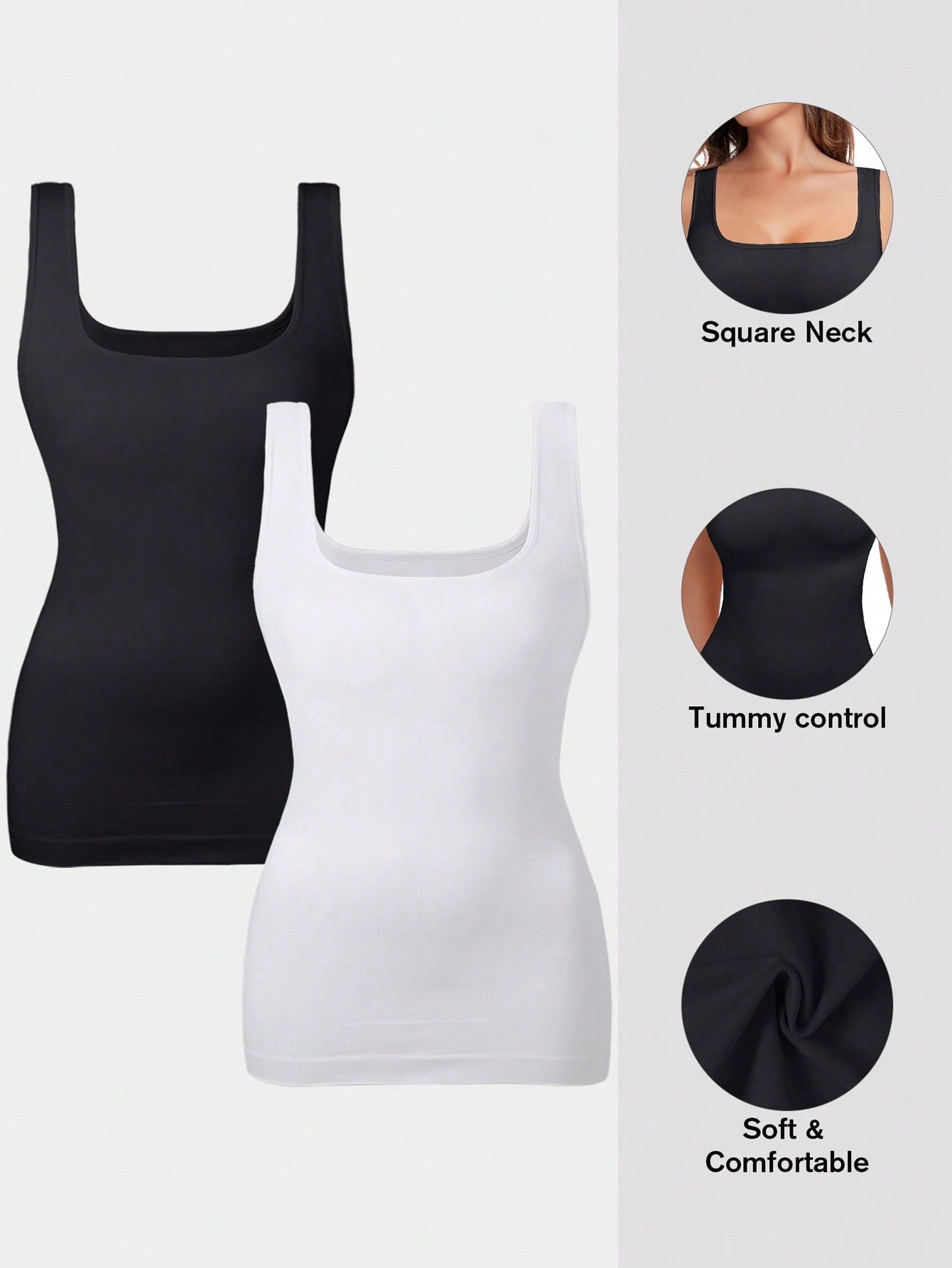 Women Tummy Control Shapewear Tank Tops Seamless Square Neck Compression Tops Slimming Body Shaper Camisole
