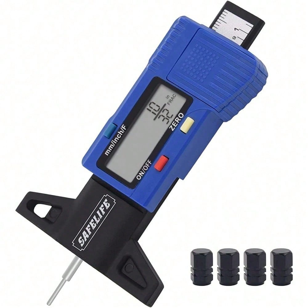 Digital Tire Tread Depth Gauge 3 Modes-Fractional Inch Decimal Inch And Millimeter Zeroable Tire Tread Depth Gauge For Motorcycles,Cars,Trucks, SUV Accurate Tyre Tread Depth Gauge