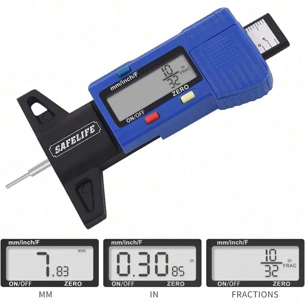 Digital Tire Tread Depth Gauge 3 Modes-Fractional Inch Decimal Inch And Millimeter Zeroable Tire Tread Depth Gauge For Motorcycles,Cars,Trucks, SUV Accurate Tyre Tread Depth Gauge