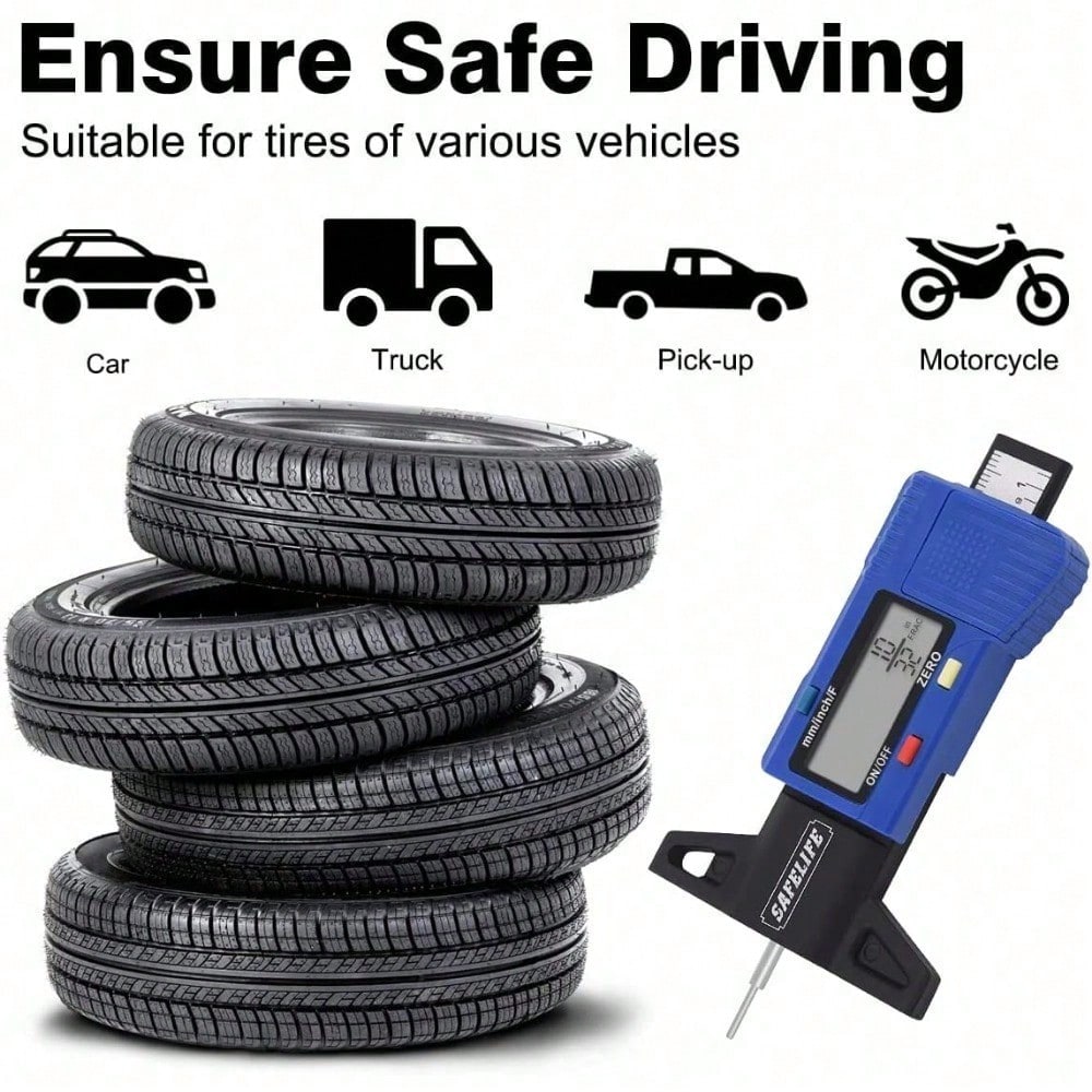 Digital Tire Tread Depth Gauge 3 Modes-Fractional Inch Decimal Inch And Millimeter Zeroable Tire Tread Depth Gauge For Motorcycles,Cars,Trucks, SUV Accurate Tyre Tread Depth Gauge
