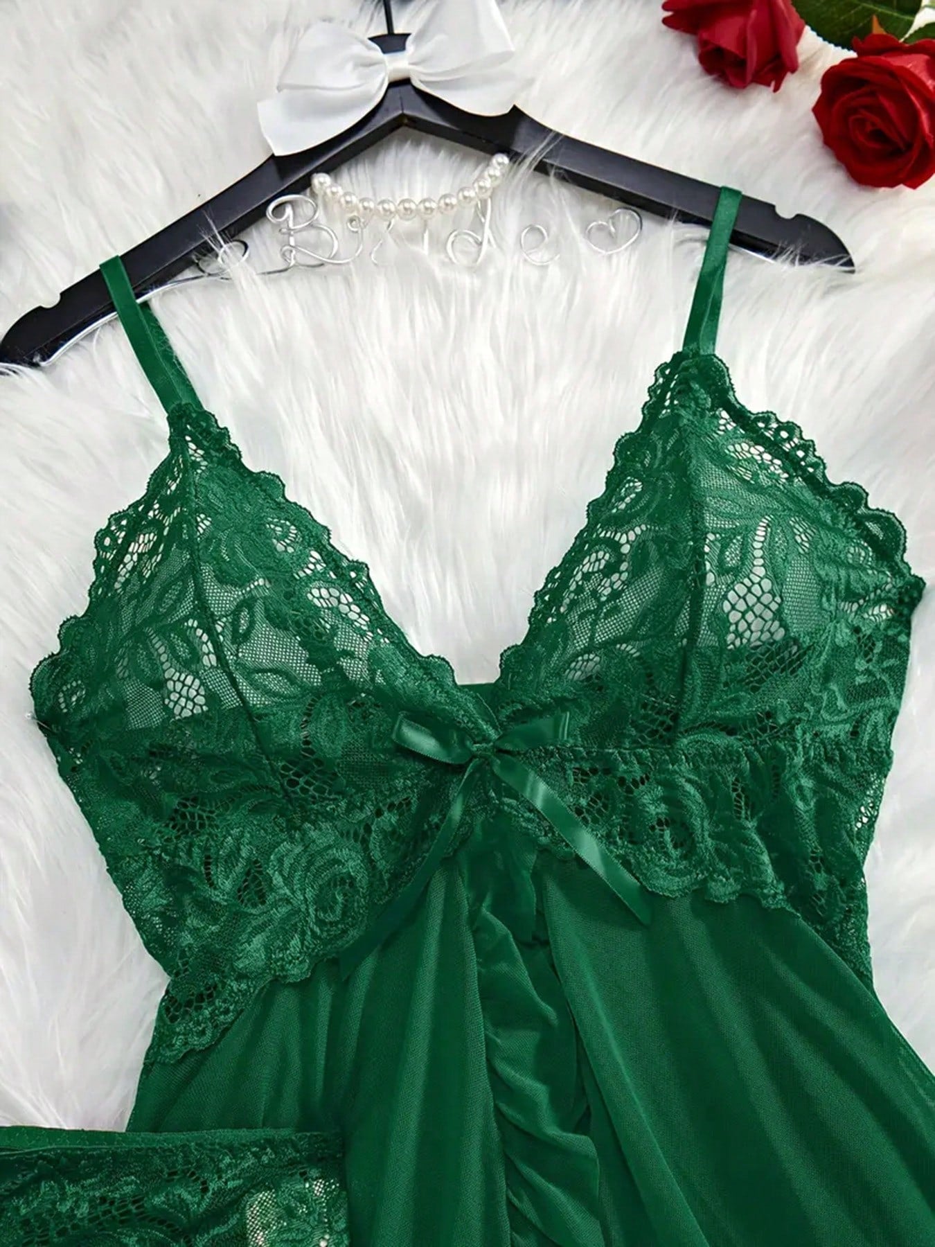 2 Piece Lace Lingerie For Women Sexy Open Front Ruffle Sheer Mesh V Neck Nightwear Sexy Chemise Nightie Mesh Sleepwear Floral Hem Sleepshirt  Lace Babydoll Lingerie Dress With Thong