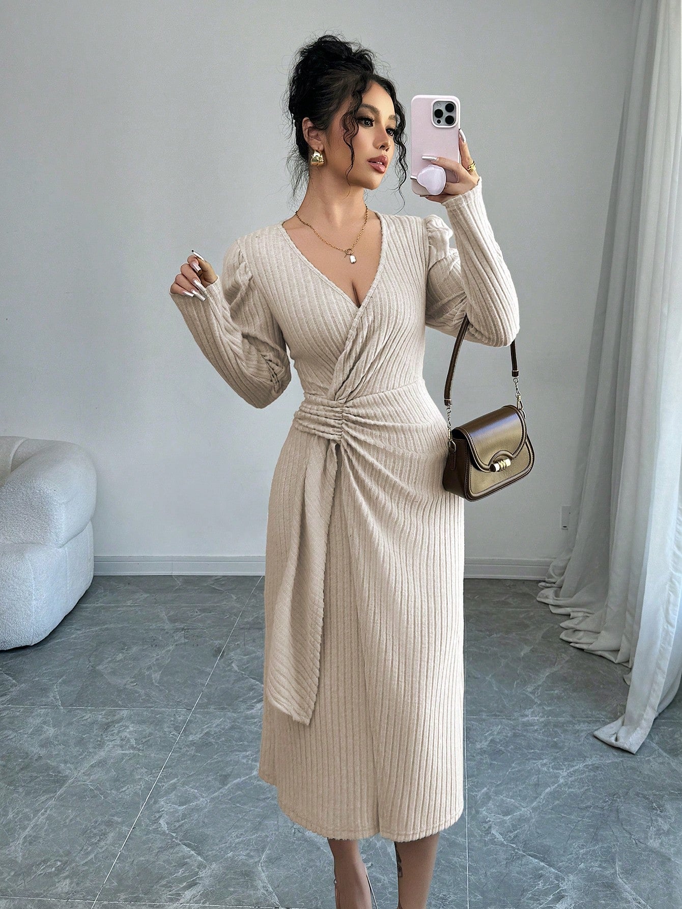 Velvet Cross Wrap Dress Burgundy Maxi Women Outfit