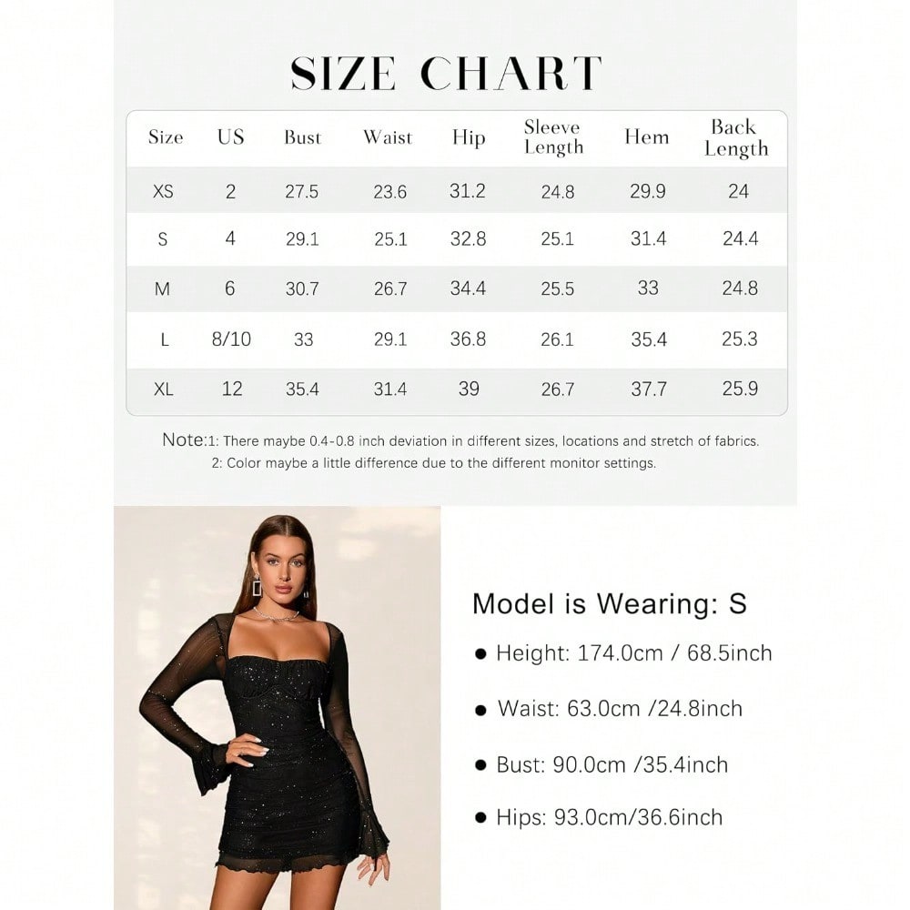 Women's Sheer Long Sleeve Sequin Bodycon Mini Dress Sexy Sparkly Ruched Mesh Party Going Out Dresses