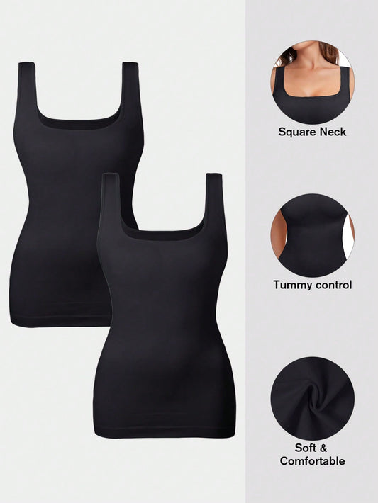 Women Tummy Control Shapewear Tank Tops Seamless Square Neck Compression Tops Slimming Body Shaper Camisole