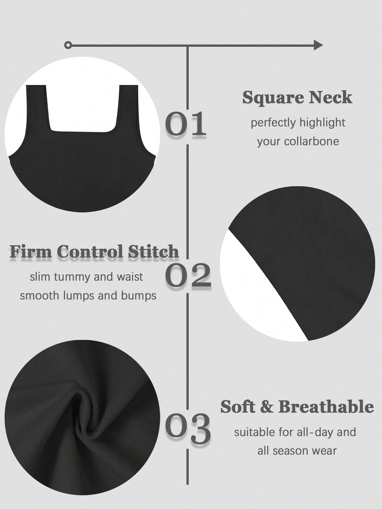 Women Tummy Control Shapewear Tank Tops Seamless Square Neck Compression Tops Slimming Body Shaper Camisole