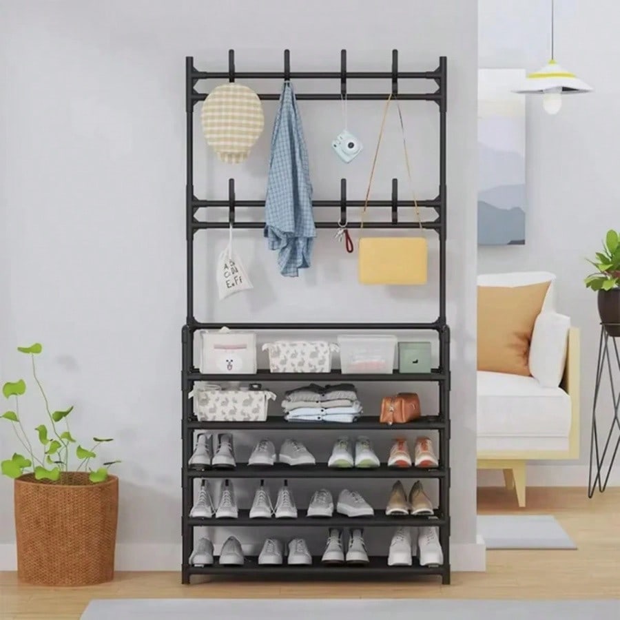 Multi-Layer Shoe And Hat Rack Household Multifunctional Shoes Racks Floor Standing Dormitory Floor Standing Sneaker Coat Cabinet