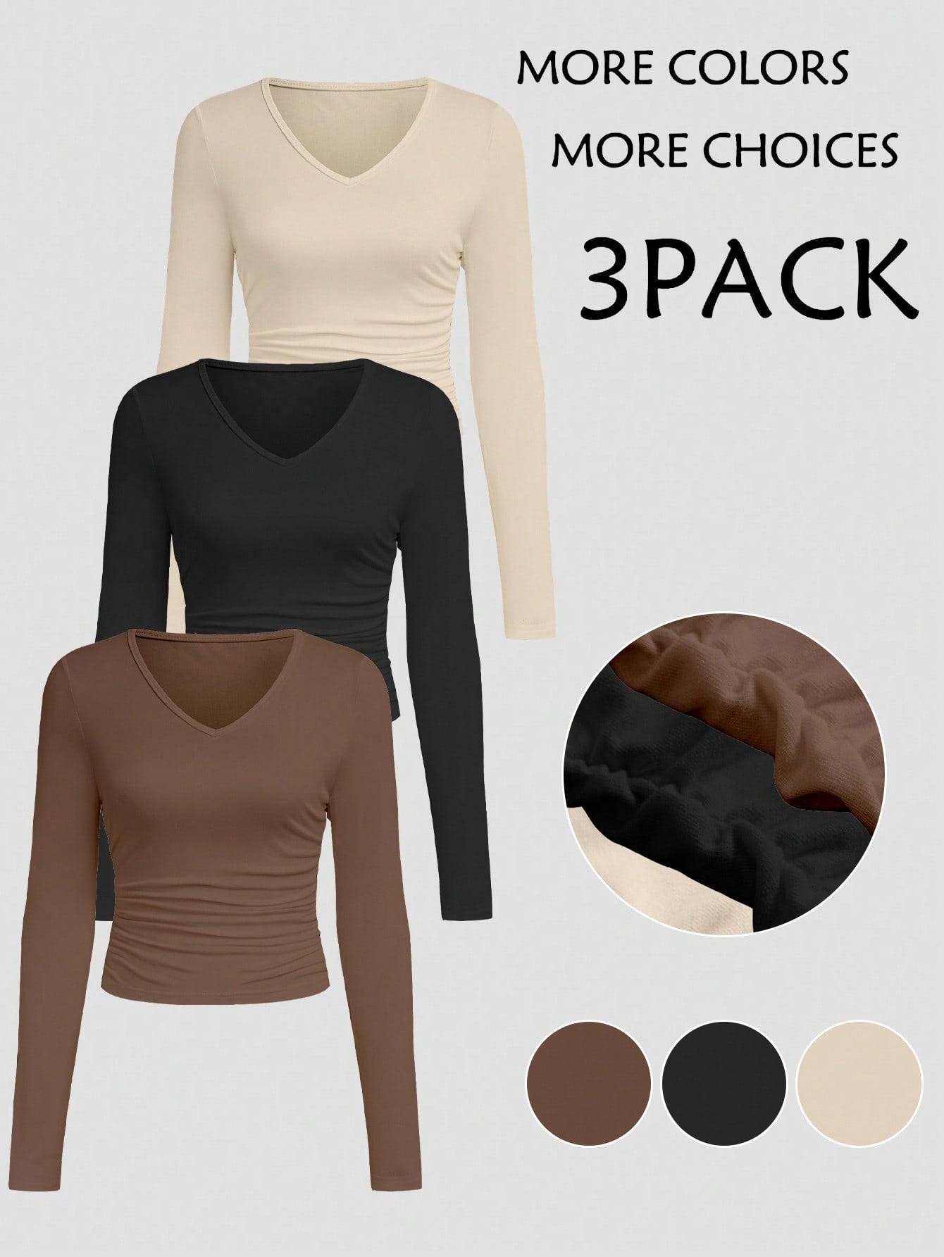 Women's Solid Color Slim Fit Long Sleeve T-shirt With Pleats