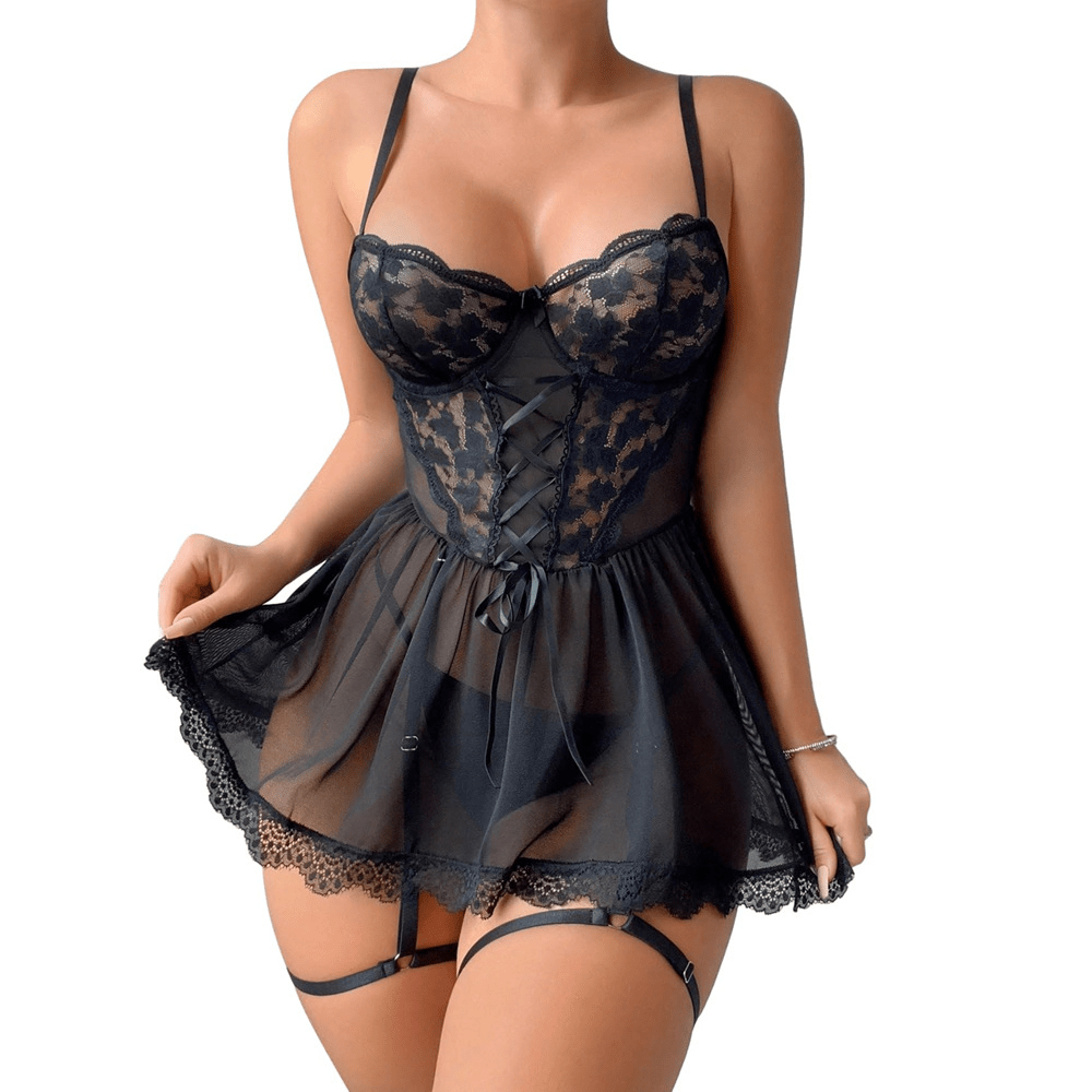 Women's Seductive Lace Babydoll Nightgown Sets: Elegant Floral Chemise Lingerie With Thong, Garter Belt, And Strapless Boudoir Sleepwear, Including Avidlove Styles For A Sexy And Comfortable Night
