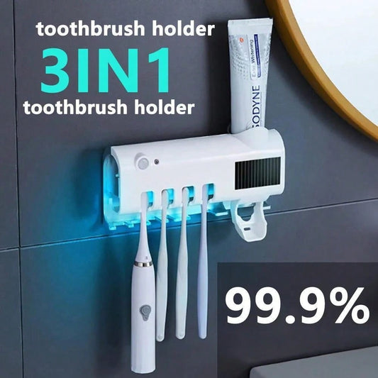UV Sterilised Toothbrush Holder Clean Toothpaste Dispenser Wall Mounted
