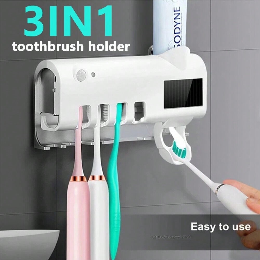 UV Sterilised Toothbrush Holder Clean Toothpaste Dispenser Wall Mounted