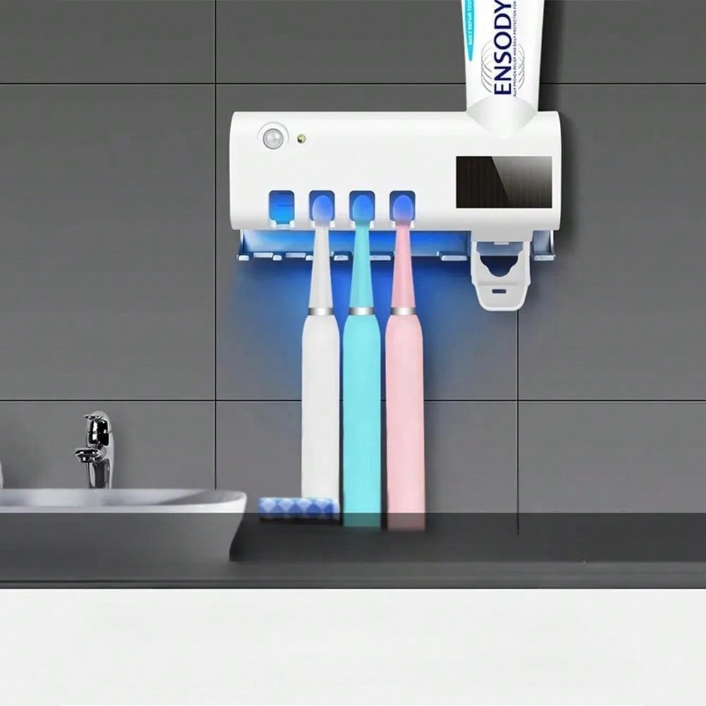UV Sterilised Toothbrush Holder Clean Toothpaste Dispenser Wall Mounted