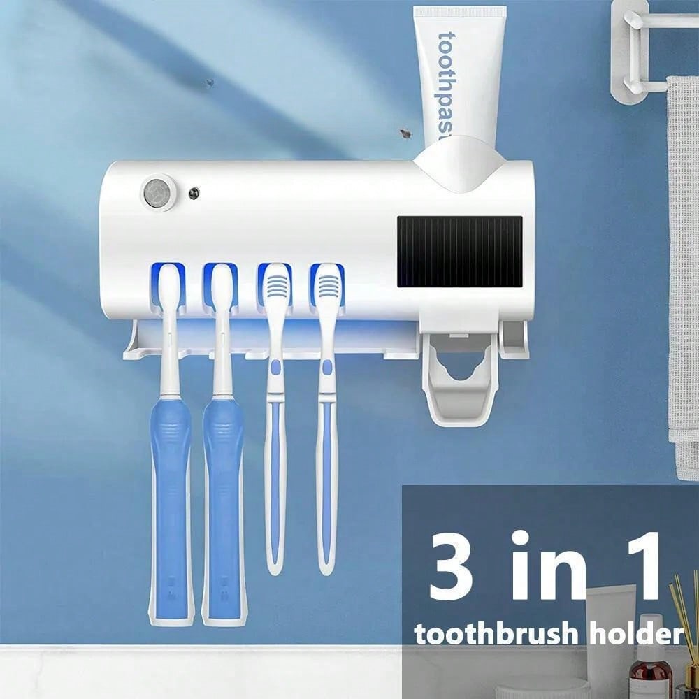 UV Sterilised Toothbrush Holder Clean Toothpaste Dispenser Wall Mounted