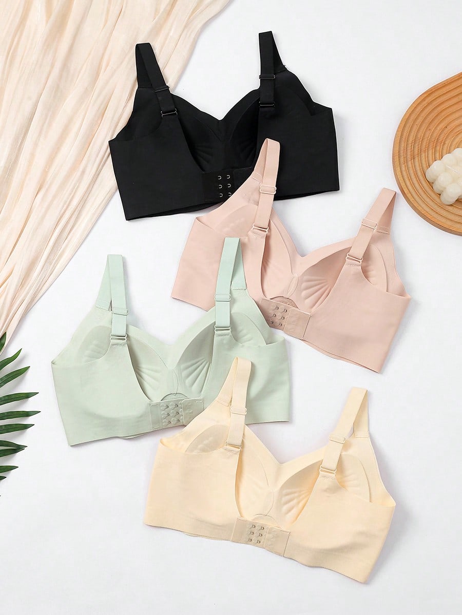 4pcs Women's Wire-Free Push Up Bra, Lifting And Gathering, Anti-Sagging, Side Breast Adjustment Seamless Bra, Comfortable And Beautiful Back Tube Top Underwear