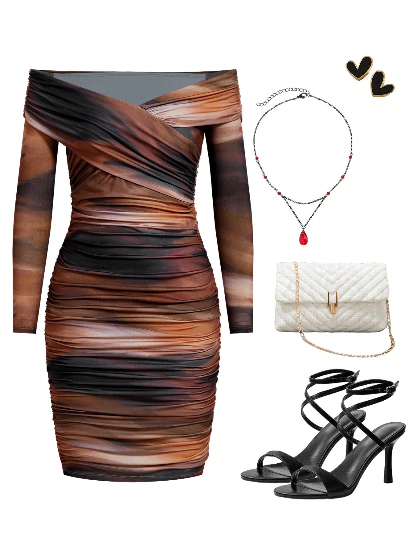 Women Elegant Sexy Off-Shoulder Ruched Glitter Knit Party Dress