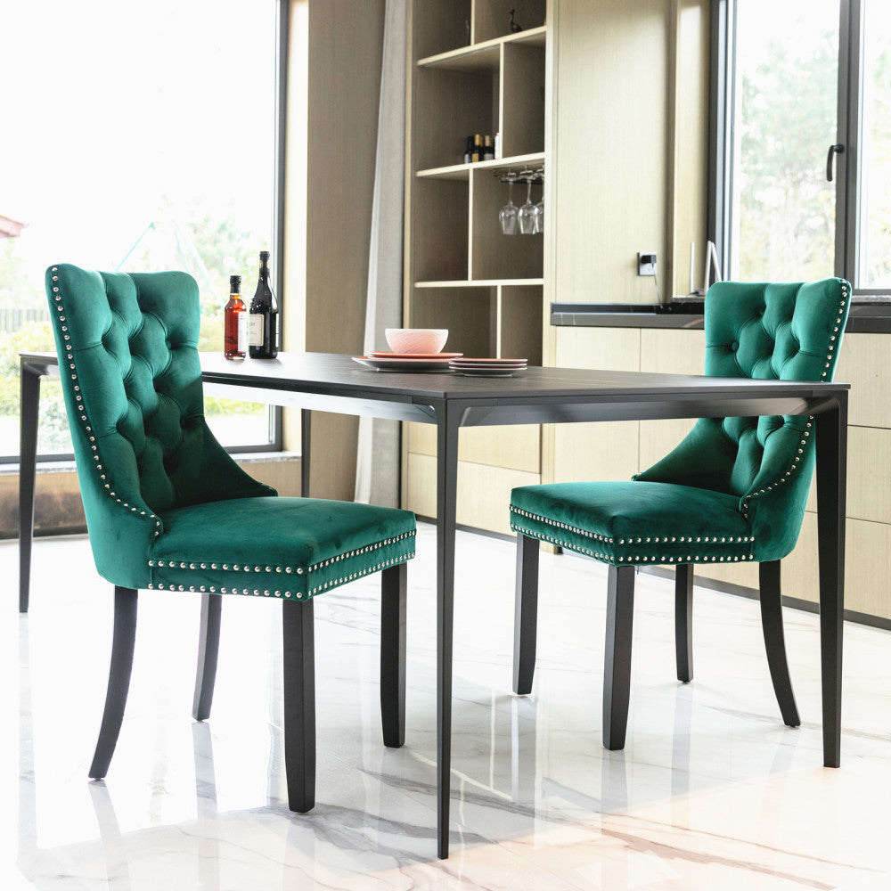 Collection Modern, High-end Tufted Solid Wood Contemporary Velvet Upholstered Dining Chair with Wood Legs Nailhead Trim 2-Pcs Set,Beige, SW2001BG