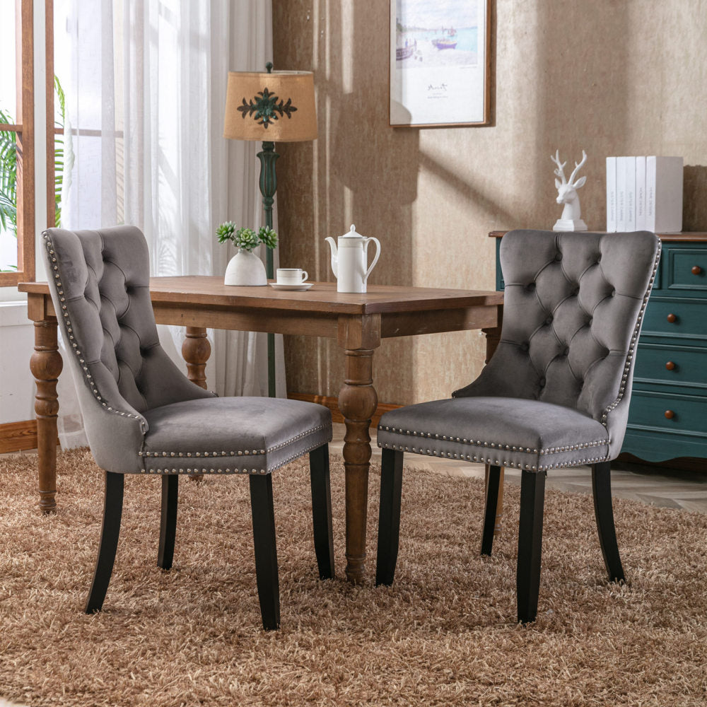 Collection Modern, High-end Tufted Solid Wood Contemporary Velvet Upholstered Dining Chair with Wood Legs Nailhead Trim 2-Pcs Set,Beige, SW2001BG