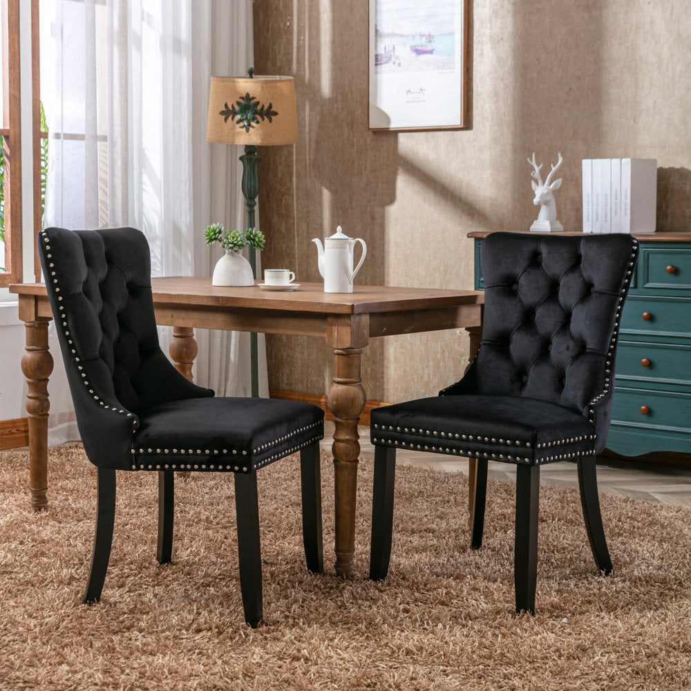 Collection Modern, High-end Tufted Solid Wood Contemporary Velvet Upholstered Dining Chair with Wood Legs Nailhead Trim 2-Pcs Set,Beige, SW2001BG