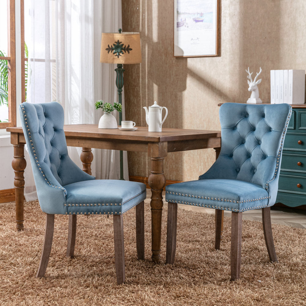 Collection Modern, High-end Tufted Solid Wood Contemporary Velvet Upholstered Dining Chair with Wood Legs Nailhead Trim 2-Pcs Set,Beige, SW2001BG