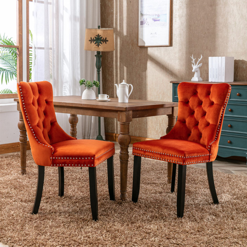 Collection Modern, High-end Tufted Solid Wood Contemporary Velvet Upholstered Dining Chair with Wood Legs Nailhead Trim 2-Pcs Set,Beige, SW2001BG
