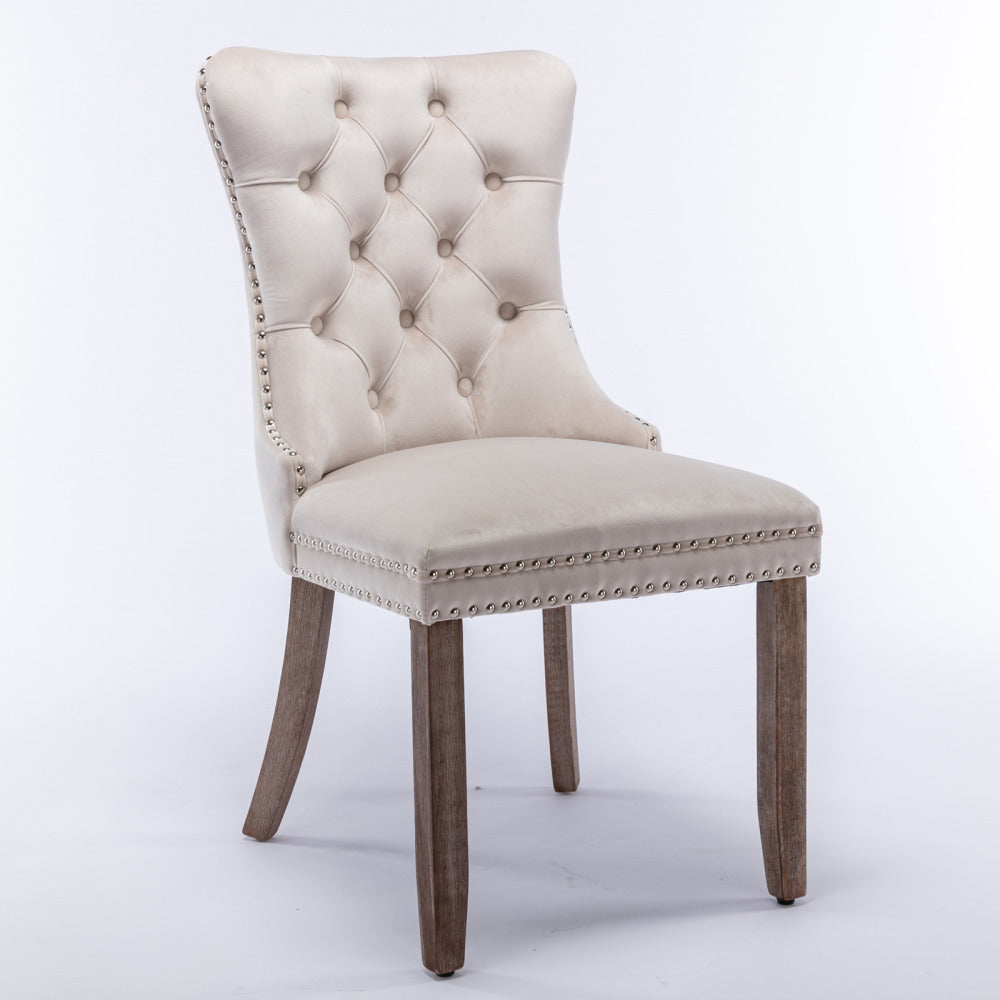 Collection Modern, High-end Tufted Solid Wood Contemporary Velvet Upholstered Dining Chair with Wood Legs Nailhead Trim 2-Pcs Set,Beige, SW2001BG