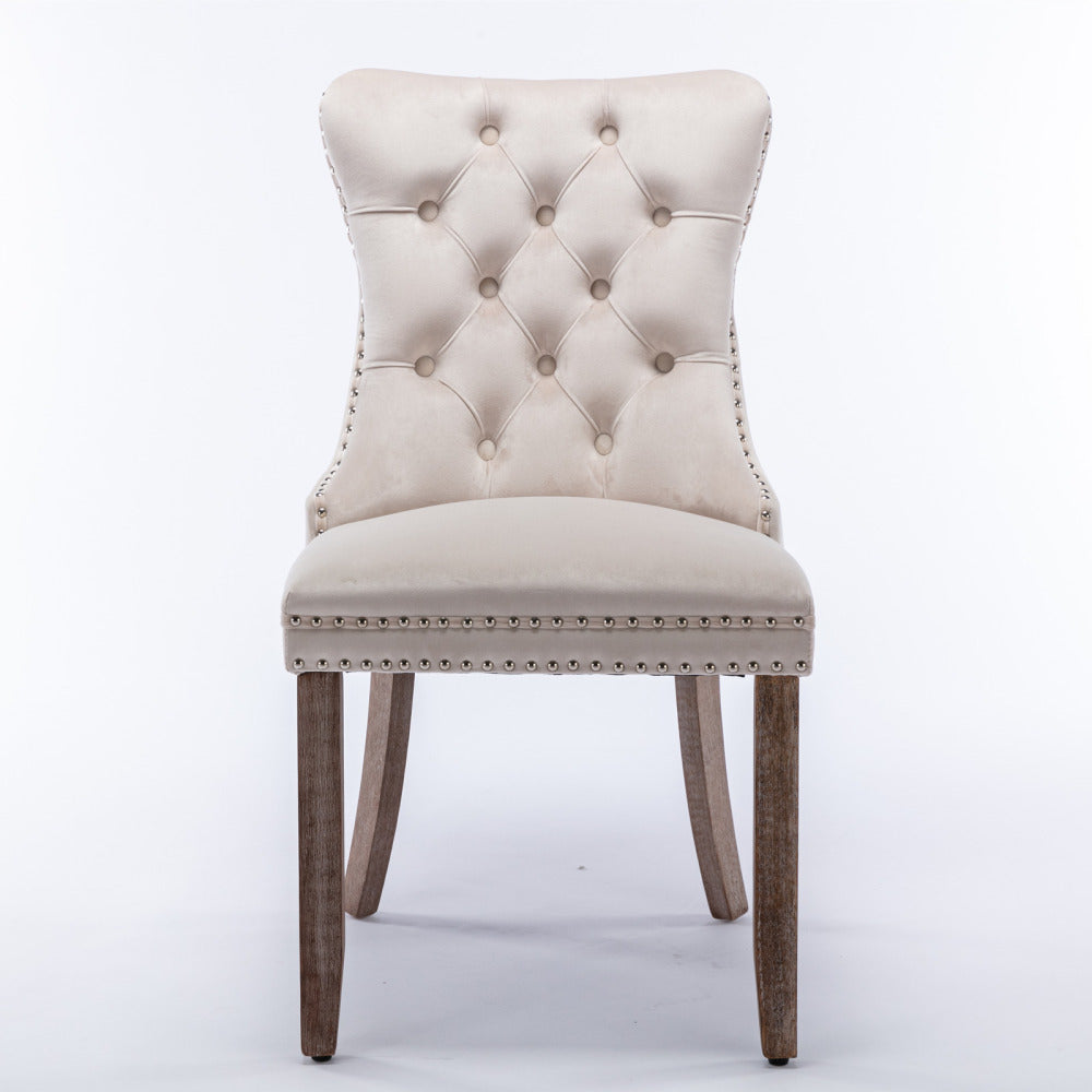 Collection Modern, High-end Tufted Solid Wood Contemporary Velvet Upholstered Dining Chair with Wood Legs Nailhead Trim 2-Pcs Set,Beige, SW2001BG
