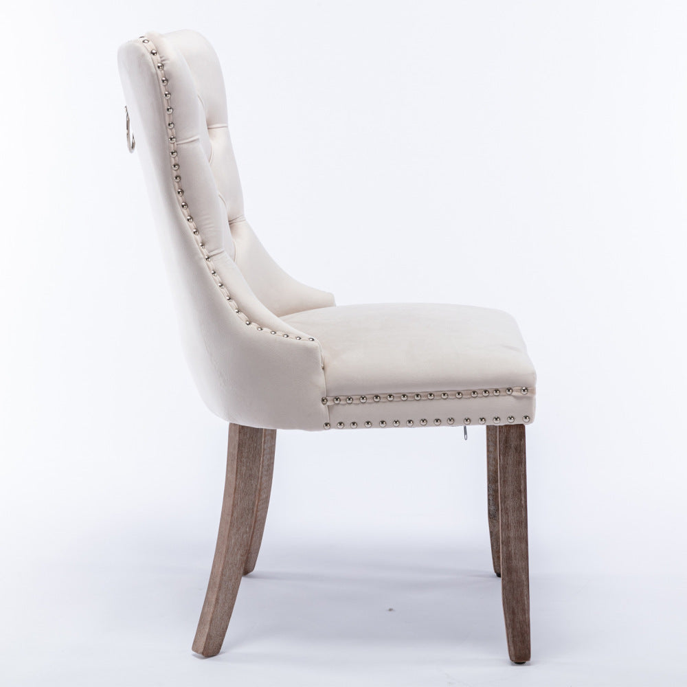 Collection Modern, High-end Tufted Solid Wood Contemporary Velvet Upholstered Dining Chair with Wood Legs Nailhead Trim 2-Pcs Set,Beige, SW2001BG