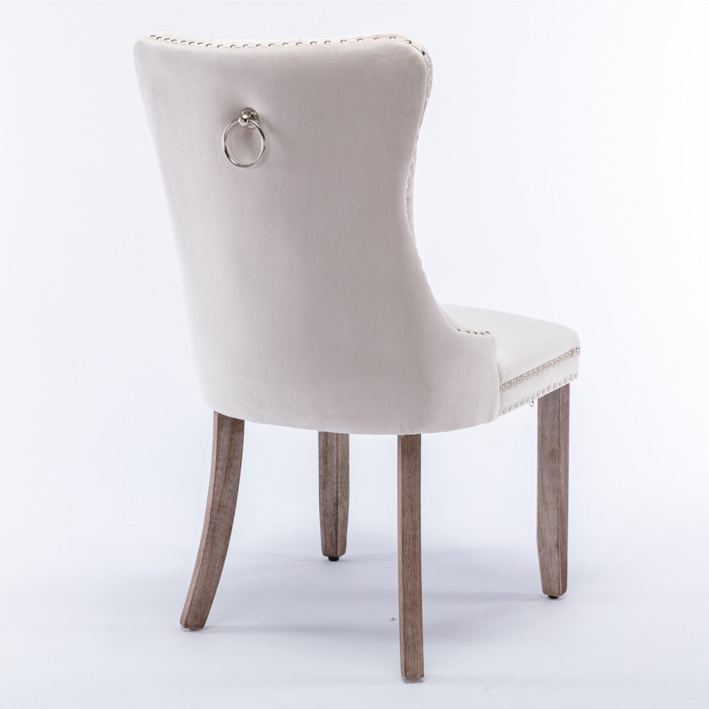 Collection Modern, High-end Tufted Solid Wood Contemporary Velvet Upholstered Dining Chair with Wood Legs Nailhead Trim 2-Pcs Set,Beige, SW2001BG