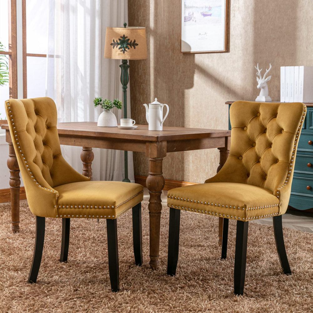 Collection Modern, High-end Tufted Solid Wood Contemporary Velvet Upholstered Dining Chair with Wood Legs Nailhead Trim 2-Pcs Set,Beige, SW2001BG