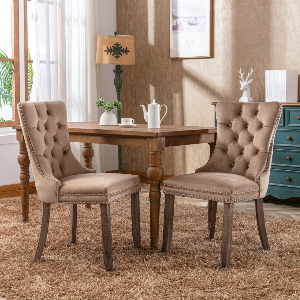 Collection Modern, High-end Tufted Solid Wood Contemporary Velvet Upholstered Dining Chair with Wood Legs Nailhead Trim 2-Pcs Set,Beige, SW2001BG
