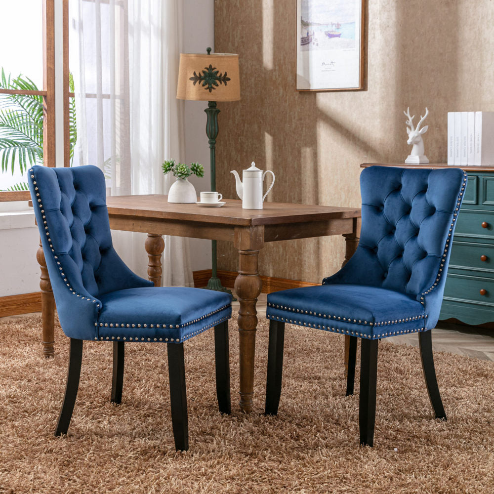 Collection Modern, High-end Tufted Solid Wood Contemporary Velvet Upholstered Dining Chair with Wood Legs Nailhead Trim 2-Pcs Set,Beige, SW2001BG